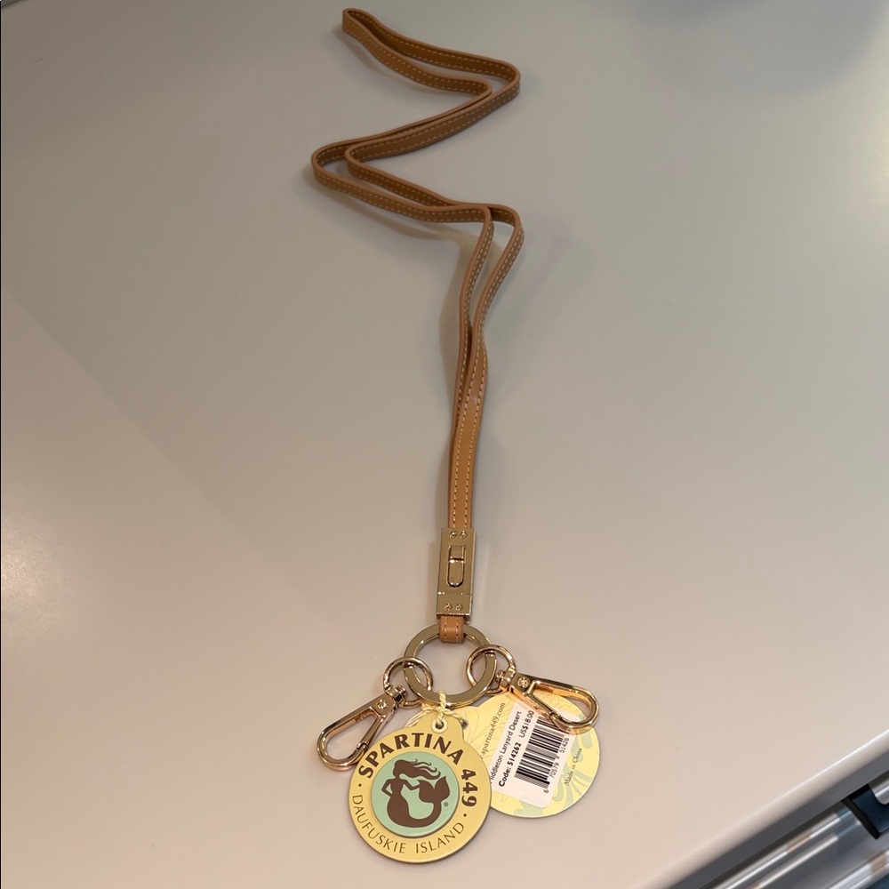 Spartina 449 Tan Leather Lanyard with Gold Charms